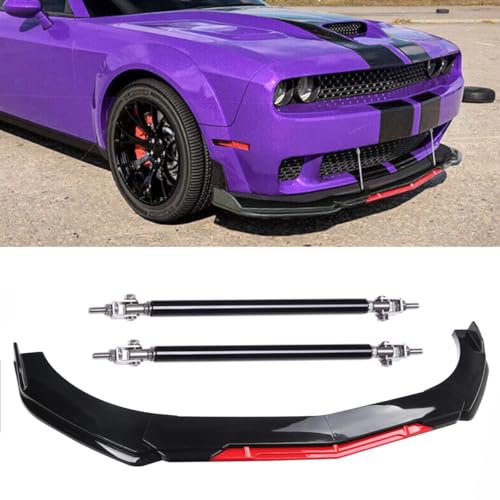 Partsmojo BLDOGSP2 Front Bumper Lip Splitter Spoiler + Strut Rods Bright Glossy Black+Red Polyurethane Fit cover