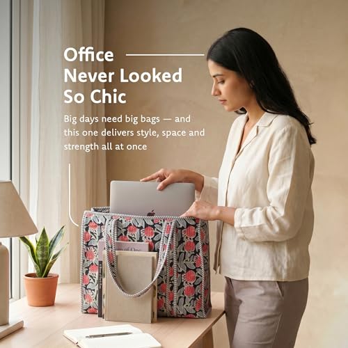 Bolso Tote grande acolchado de algodón 100% para mujer miniatura 5