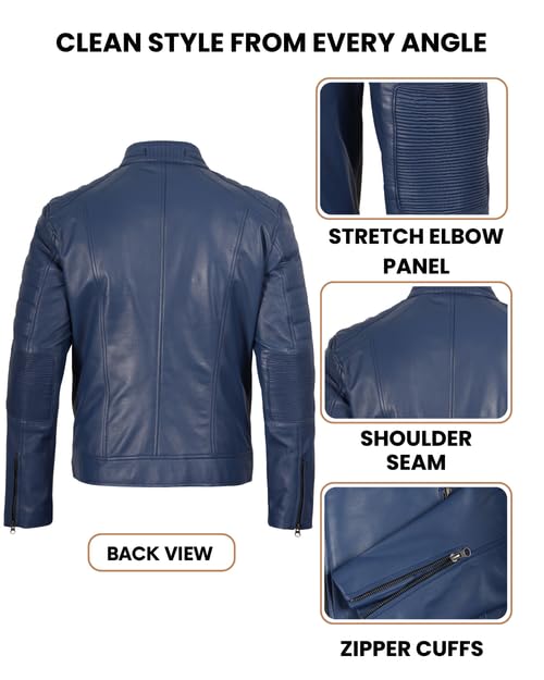 Image of Decrum Cafe Racer Leather Jacket for Men - Real Lambskin Motorcycle Style Mens Jacket with Zipper Closure