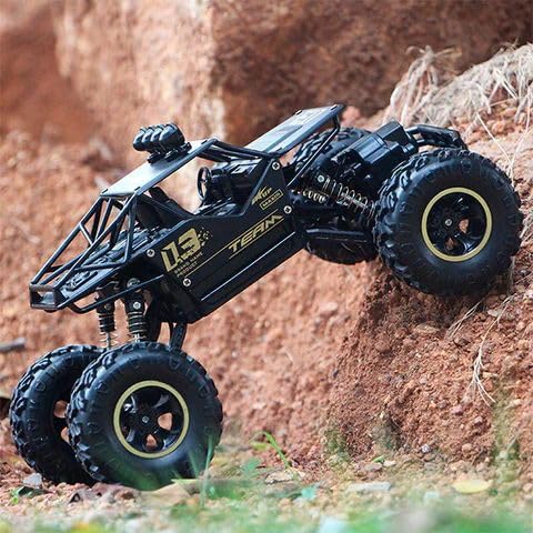 Image of 4x4 Water Spray RC Car for Kids | Monster Off-Road Remote Control Truck | LED Lights, Smoke Mist Spray, Shock-Absorption Suspension | Rechargeable Bettry Car Toy for Boys (Black silver gold)