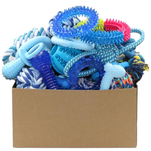 Beiker 20 Pack Puppy Chew Toys - Blue Dog Teething Toys for Puppies, Puppy Teething Rings and Ropes...