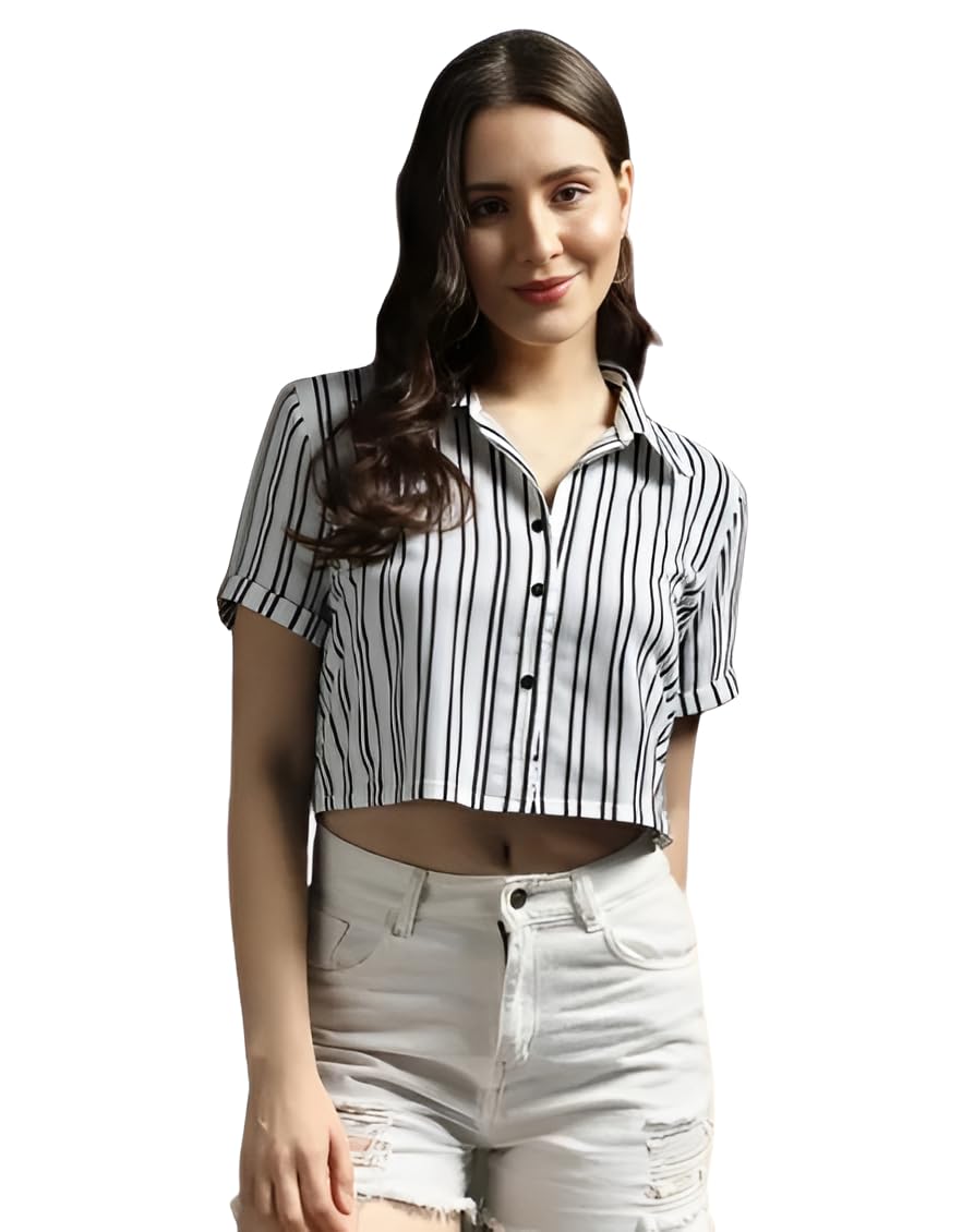 toughtees V-Collar Solid Crop Shirt for Women with Half Sleeves-picture-31