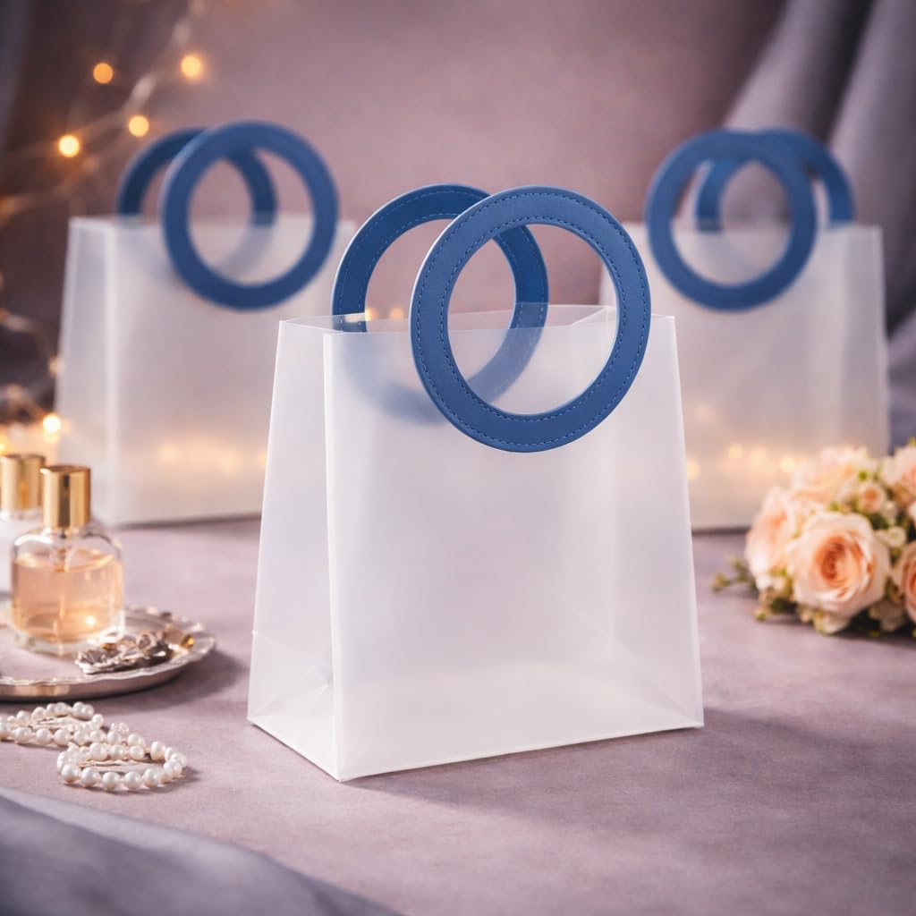 SATYAM KRAFT 6 Pcs Translucent Reusable Goodie Bag Round leather | Gift Bag for Her / Him, Mothers Day, Handle hamper bag, Carry Bags, shopping gift bag, Presents, Packing, Wedding Return Gifts, Birthday, Events, Festivals (Brown (22 cm x 21 cm)
