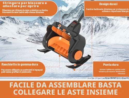 Spazzaneve elettrico, senza fili, con batteria e caricabatterie inclusi, con manico ausiliario per un facile utilizzo, ideale per una rapida rimozione della neve