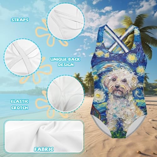 Image of WELLFLYHOM Girls Bathing Suits One Piece 5-14 Kids Full Coverage Swimsuits Cross Back Summer Swimwear for Beach Holiday