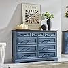 Farmhouse 9 drawer dresser for bedroom 36 inch tall modern dresser tv stand with large drawers bar handles rustic wood dresser chest of drawers for bedroom living room hallway blue  urban country home decor