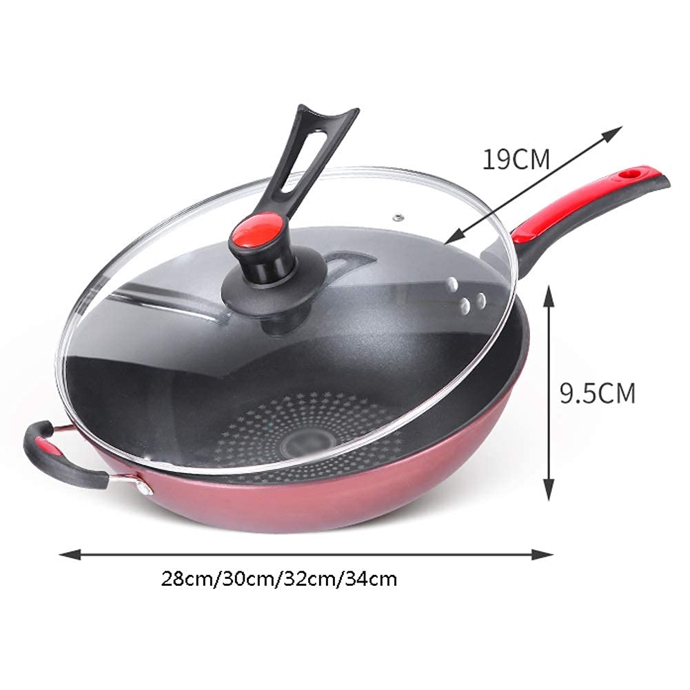 Wielofunkcyjna nieprzywierająca patelnia Wok, odpowiednia do kuchenek indukcyjnych i gazowych, bezdymna, patelnia żeliwna, 4 rozmiary, nieprzywierająca patelnia Wok do Indukcji (Wok 34 cm)