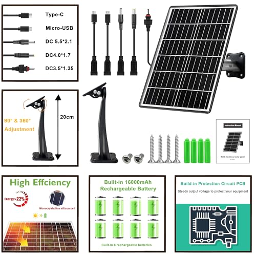 Image of 15W Solar Panel Kit with Built-in 16000mAh Battery Voltage: 5V /6V /9V /12V Current: 1.5A Features USB-C, Micro-USB, and DC 2.1 /1.7 /1.35mm Ports Compatible with All 3G /4G Trail Cameras
