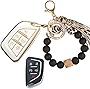Fob for Cadillac Key Fob Cover White Gold TPU Car Key Chain Protector Escalade ESV CT4 CT5 Accessories,Wristlet Keychain Bracelet Silicone Bead Portable Car Keys Ring Holder Bangle Chains Tassel