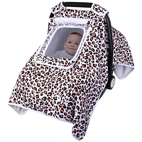Image of Infant Car Seat Cover for Boys Girls, Car Seat Covers for Babies, Breathable Mesh Peep Window，Newborn Kick-Proof Carseat Canopy, Soft Velvet Material, Windproof Car Seat Cover Shower Gift for Newborn