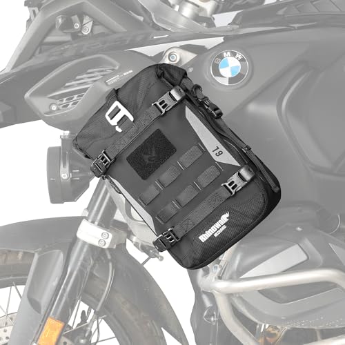 ENJOHOS Bolsa Parachoques Moto Impermeable 6L Bolsa Moto para Barras Crash Bar Extensible Alforja Trail Maleta Laterales Motocicleta Bolso Cuadros Motos con Sistema MOLLE, Bandolera, Negro