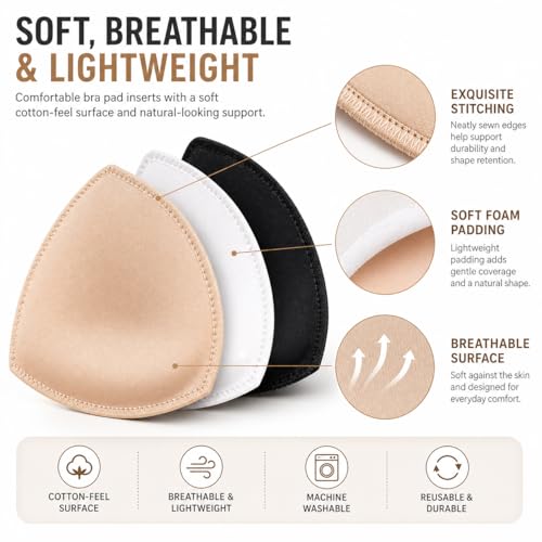 Image of TAOHUA GARDEN 5 Pairs Bra Pads Inserts,Removable,Breathable, Air Cotton,Foam Sponge