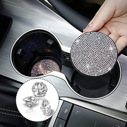 Image of Ziciner 2 Pack Bling Car Cup Holder Coaster, Anti-Slip Auto Insert Coaster with Start Stop Button Cover, Universal Shiny Crystal Vehicle Interior Accessories for Women and Girls (AB)