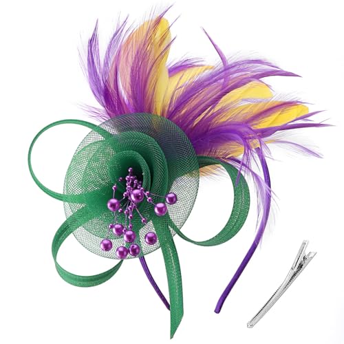 Image of DRESHOW Fascinators Hats for Women Tea Party Fascinator Hats Vintage 50s Headwear Cocktail Wedding Church Derby Hat
