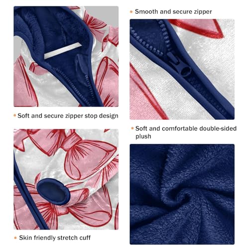 Pink Bows on White Toddler Fleece Jacket Girl Boys Hooded Fleece Jacket Coat Warm Outwear Zip-up 3-10T3