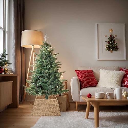 Tidyard Collar para Árbol de Navidad de Jacinto de Agua con Base de Metal, Decoración Rústica para Interiores y Exteriores Protegidos, Soporte Estable para Árbol de 70 cm, Diseño Modular con Orificio
