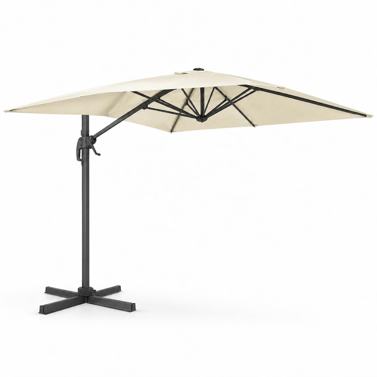 Ombrellone Girevole 360° 4X3 M Decentrato Rettangolare Rotante Con Struttura In Alluminio E Braccio In Acciaio Base a Croce E Custodia Inclusa Per Giardino Terrazza Patio E Piscina Ecrù