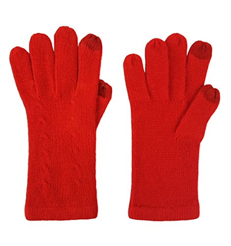 BRUCERIVER Damen Ultra Weich Gestrickter Schal & Handschuh Set Touchscreen Funktion Cashmere Gefühl Cable Design Rot Touchscreen,Einheitsgröße