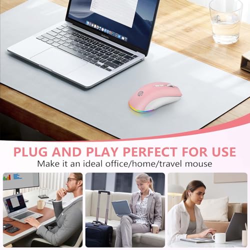Image of Wireless Mouse, Bluetooth Mouse for Laptop, Rechargeable, Dual Mode (BT 5.2 + 2.4G ) Silent Wireless Bluetooth Pnk Mouse, Laptop Mouse,Ergonomic Design, 3-Level Adjustable DPI Mouse for iPad, Mac, PC