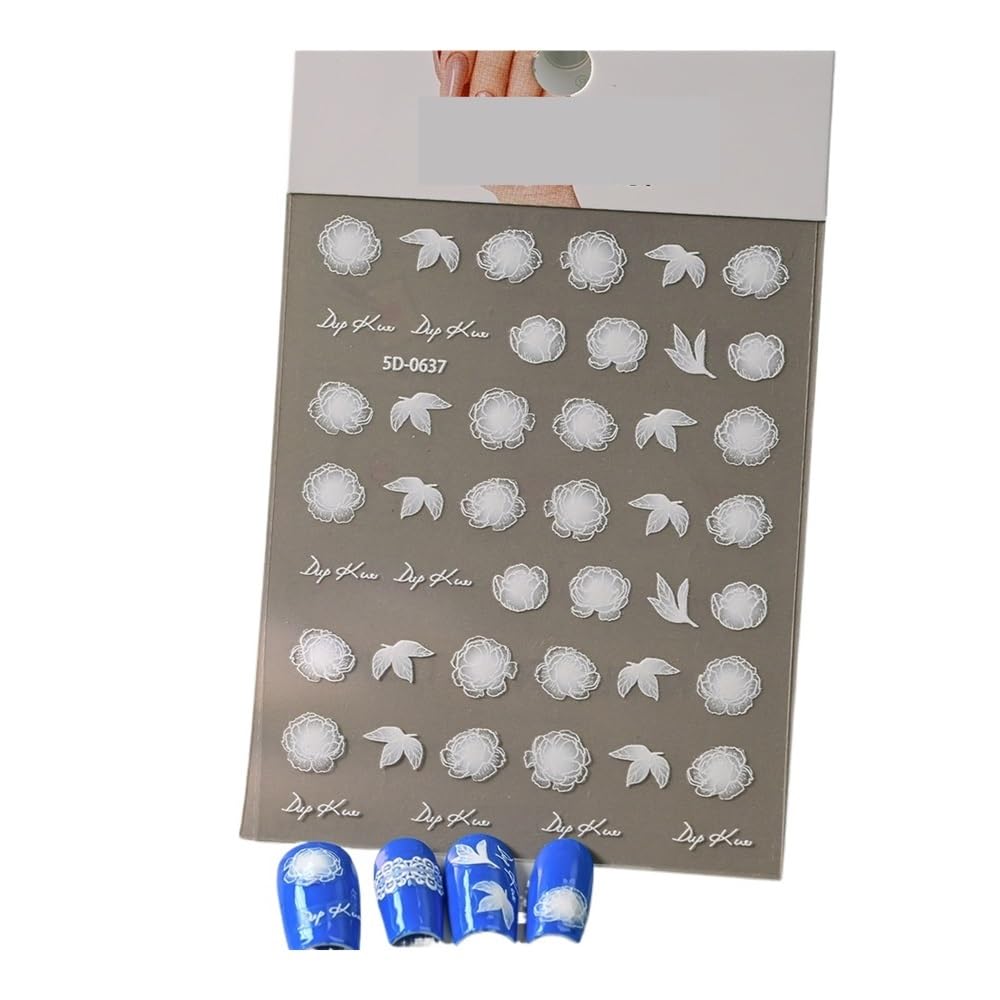 4Pcs 5D Embossed White Lace Nail Stickers - Exquisite Self-Adhesive Decals for Elegant Nail Art(10)