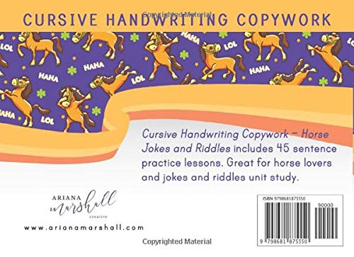 A Collection of Horse Jokes and Riddles: Cursive Handwriting Copywork | Use for: Veterinarian or Horse Unit Study for Grades 3 - 6 (Horseschooling) - Image 2