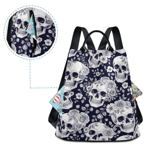 Sac à dos en polyester imprimé squelettes roses avec compartiment multi poches - 4