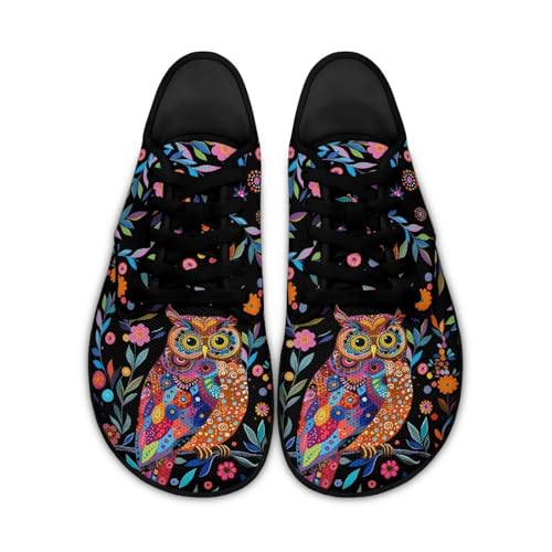 Fuxowvby Owl Barefoot Women Workout Hiking Basketball Trail Sneaker Womens Cozy Wide Toe Box Sport Zero Drop Running Sneakers Non-Slip Lightweight Black US 7