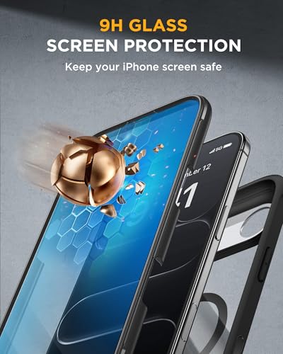 Image of Miracase Magnetic for iPhone Air Case 6.5 inch with Camera Control, Full Body Bumper Anti-Bend Slim Phone Case 17 Air, Built-in No-Bubble Tempered Glass Screen Protector, Fit for MagSafe, Black