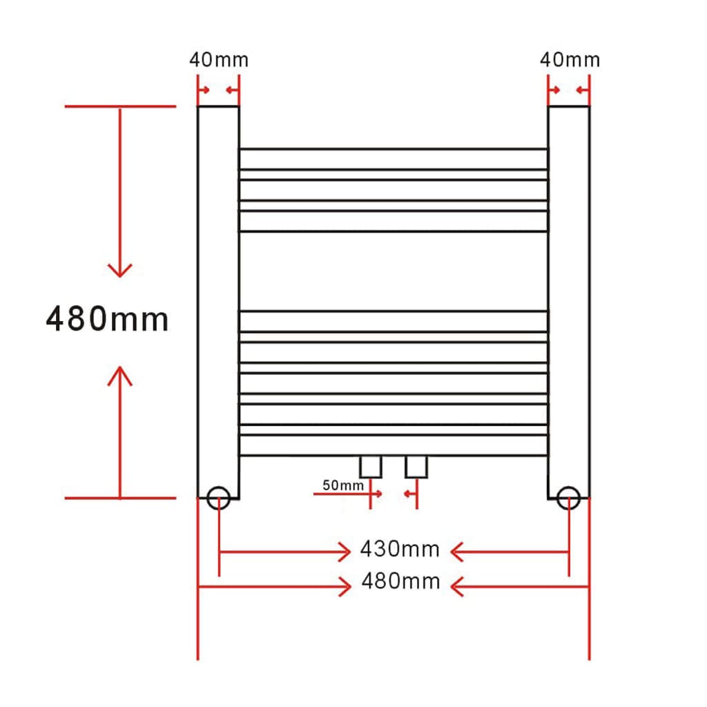 Radiador de baño, toallero curvado, 480 x 480 mm, acero blanco, 215 W, potencia de calefacción, montaje en pared, calefacción central, baño, secado térmico