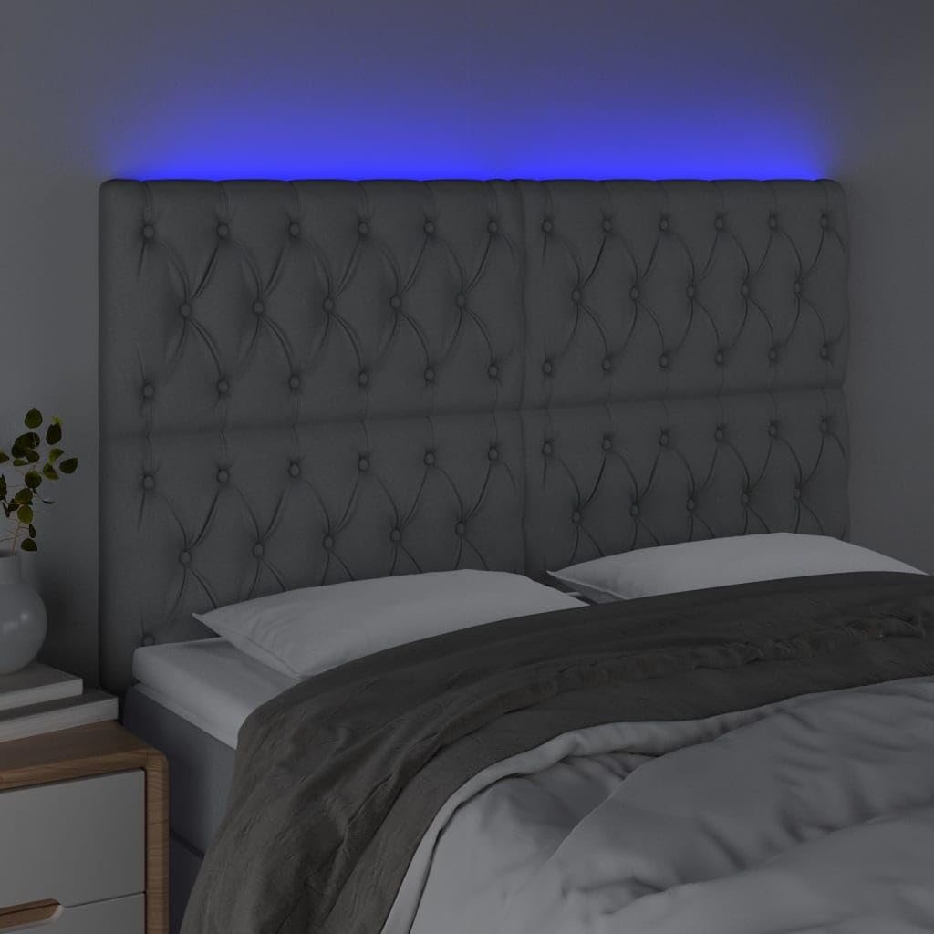 Cabecero de cama LED gris claro, 144 x 7 x 118/128 cm, altura ajustable con cambio de color, funda de tela acolchada, para dormitorio moderno, para jóvenes y adultos