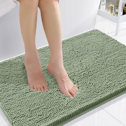 Smiry Luxury Chenille Bathroom Rugs 36x24, Extra Soft and Absorbent Shaggy Bath Mat, Machine Washable, Non-Slip Plush Carpet Runner for Tub, Shower, and Floor, Home Decor Accessories, Sage Green