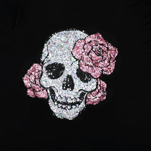 Image of PESION Womens Short Sleeve T-Shirt Sequined Tops O-Neck Funny Graphic Tees Blouse