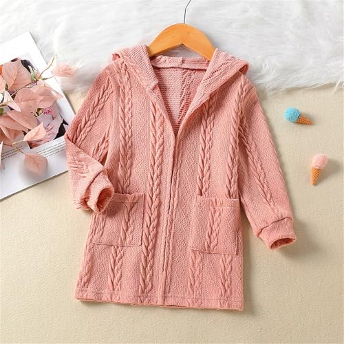 Girls Solid Knit Open Front Cardigan Sweater Hooded Coat Kids Winter Long Dress Long Sleeve Coat Jacket with Pockets2