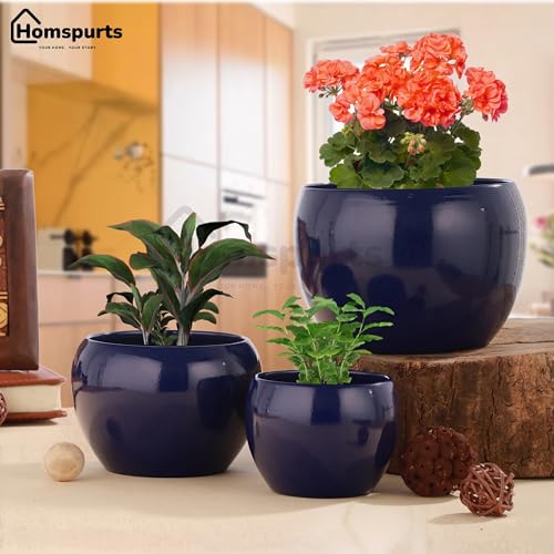 Image of Sunshine Elegant Blue Tabletop Planters Pots for Plants Flowers, Set of 3