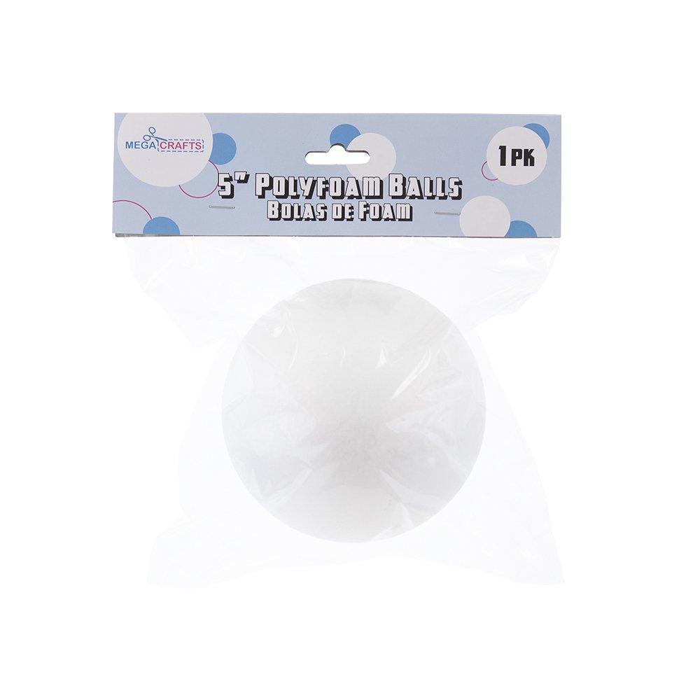 Mega Crafts 1 pc White Poly Craft Foam 5 Inch Ball, Durable, Solid Polystyrene Balls, Arts & Crafts, Ornaments, Crafting Projects, Knitting Party