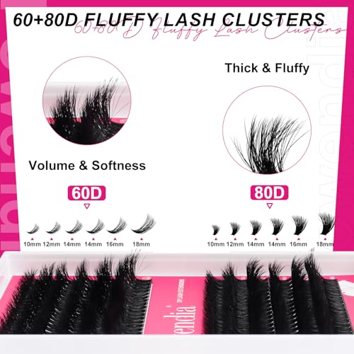 Fowendia Lash Clusters Kit Fluffy 60D 80D Individual Lashes D Curl Cluster Eyelash Extensions 10-18Mm Diy Lash Extension Kit Lash Bond And Seal Waterproof, Lash Applicator, Thick False Eyelashes Kit thumb #1
