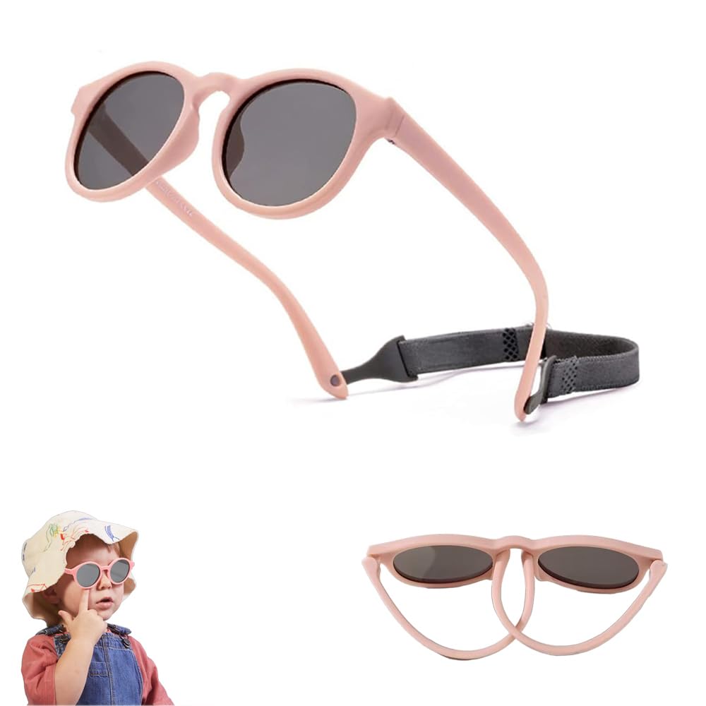 Adjustable Polarized Baby Sunglasses with UV 400 Protection - Soft Silicone Frame for Boys & Girls, 0-48 Months - Infant Outdoor Sunshade - Flexible Strap Included