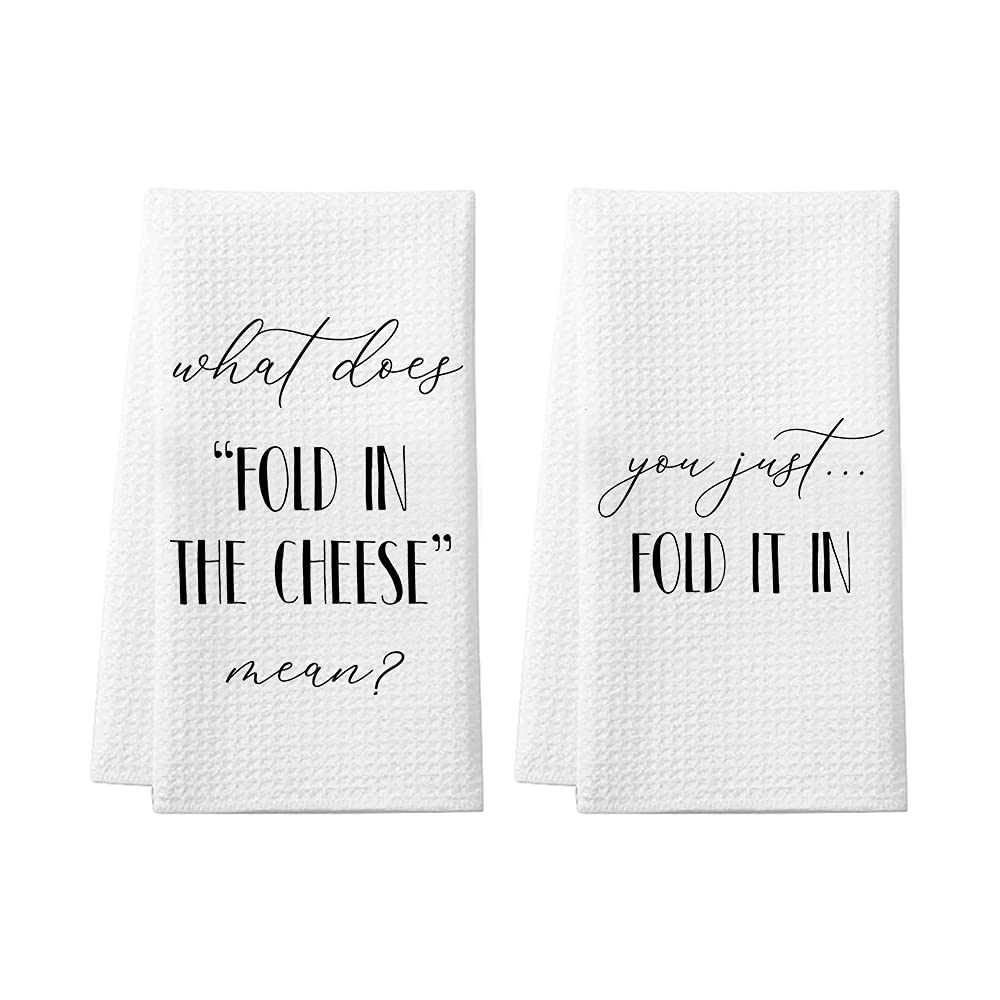 Saukore Fold in The Cheese Kitchen Towels, 2 Pack Waffle Dish Towels TV Show Merchandise Gift, Funny Bathroom Hand Towels, Birthday Housewarming Gifts for SC Fans - Fold it in