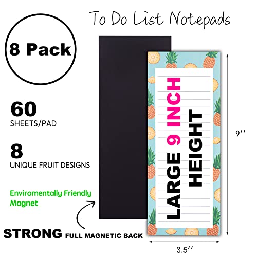 8 Large Magnetic Notepads – Notepads For Grocery List, Shopping List, To-Do List, Reminders -Strong Magnetic Back- Memo Notepad With Realistic Fruit Designs | 60 Sheets Per Pad 9 X 3.5 Inch (8 Pack) #TOP1