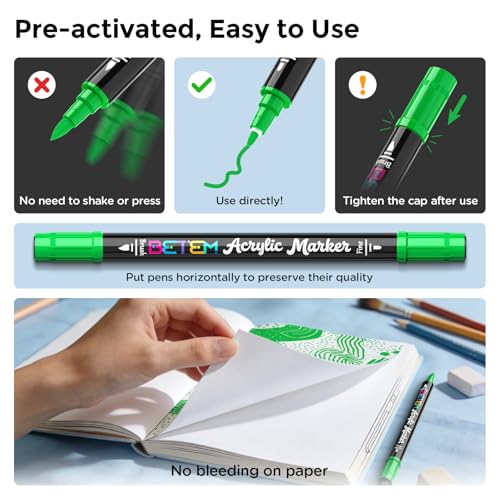 Image of Betem 2 Paint Markers for Glass, Dual Tip Acrylic Paint Pens, Green