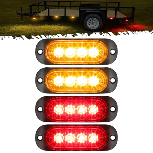 Partsam 4Pcs 3.4 inch Aluminum Housing Red/Amber LED Clearance Side Marker Lights, Surface Mount...