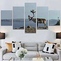 SIGNWIN 5 Panel Canvas Wall Art Animals Cheetah Closeup Contemporary Expressive Modern Artwork for Home Decorations Ready to Hang - 60