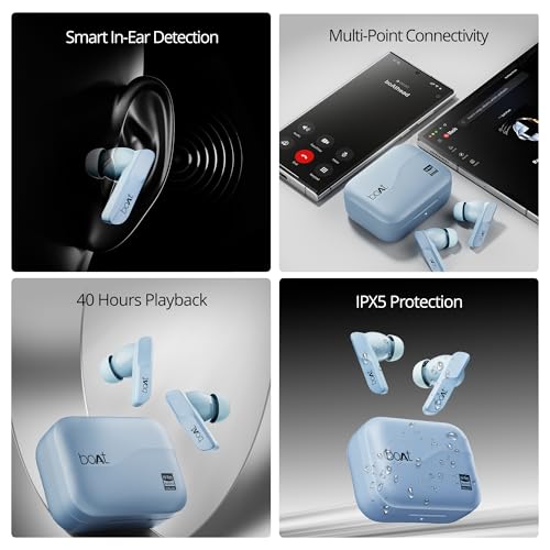 Image of Boat Airdopes 800 HiDef, Hi-Res Audio LDAC, 4Mic ENx, App Support, ASAP Charge, IPX5, Low Latency, Dual Pairing, BTv5.3, Bluetooth TWS in Ear Earbuds Wireless Earphones (Aazure Blue)