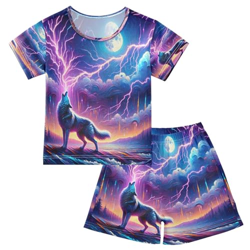 senya Short Sleeve Pajamas Sets Summer Cotton Sleepwear Wolf Moon Light