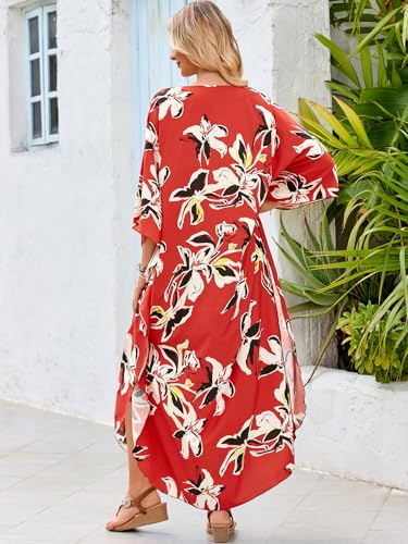Image of Moss Rose Kaftan Dresses for Women V Neck Summer Swimsuit Cover up Caftan Maxi Beach Dresses