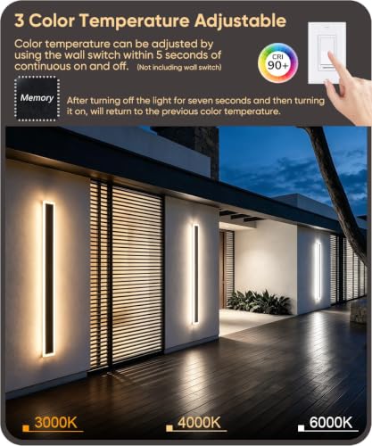 Image of Aipsun 2 Packs 39.4inch Outdoor Wall Sconce, 3000K 4000K 6000K,Modern Black Exterior Light, Long LED Linear Wall Light for Entrance, Hallway, Garage, Porch(3CCT)