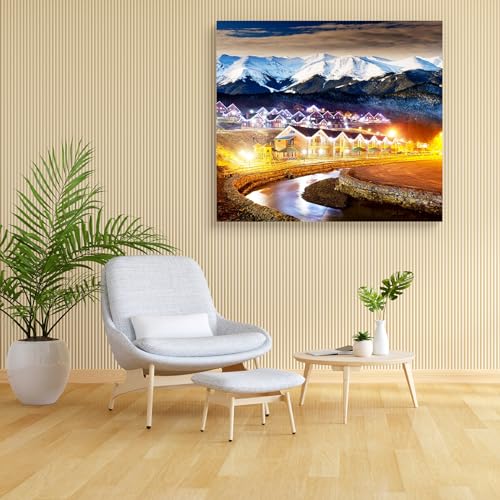 Image of Pitaara Box Christmas Night | Canvas Painting for Bedroom & Living Room | Engineered Wood Frame | 27 x 24 inch (69 x 61 cms)
