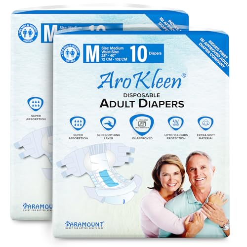 Image of Aro Kleen (Isi Certified)Premium Adult Diapers,Tape Style,Medium(M)Size,20 Count,Waist Size(72-102 Cms || 28 inch-40 inch Inch),Unisex,High Absorbency,Leak Proof,Wetness Indicator-Pack Of 2