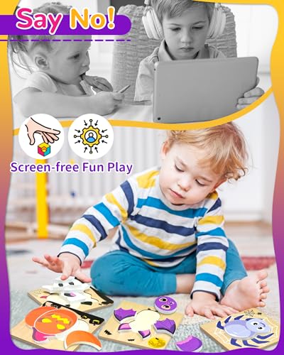 Image of Oomloid Halloween Wooden Puzzles for Toddlers, 4 Pack Halloween Toys Party Favors Boo Basket Stuffers Treats, Montessori Toys Birthday Gifts for Kids Boys Girls