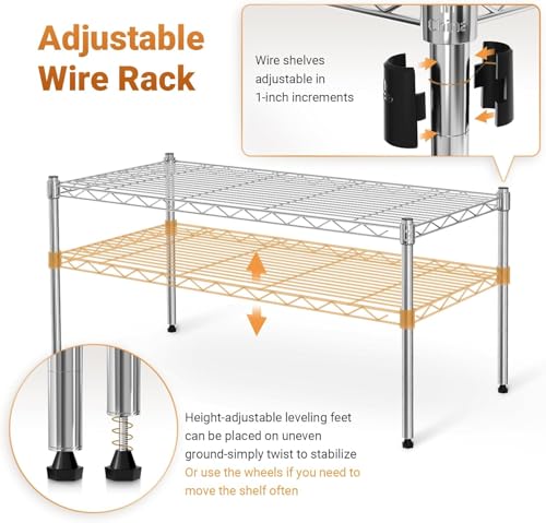 Image of Simple Deluxe 1-Tier Shelving Unit, 29.92 inch W x 13.78 inch D x 14.96 inch H Steel Organizer Wire Rack, Chrome, 2 Pack